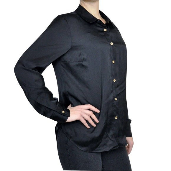 Michael Kors Long Sleeves Button Down Blouse Shirt Top Tunic Black 10 Nwt $89 - Picture 3 of 5